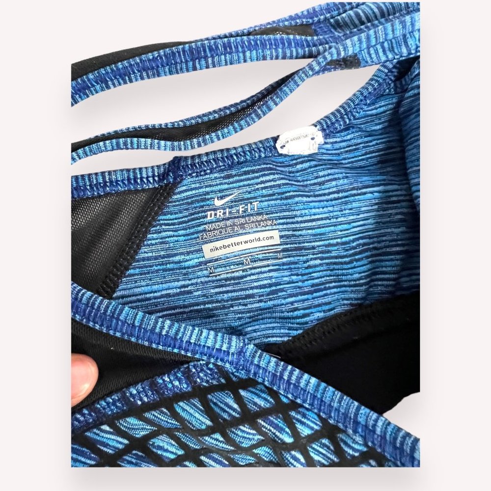Nike Blue Black Space Dye Print Pro Hyper Classic Padded Sports Bra Size M - Picture 5 of 5